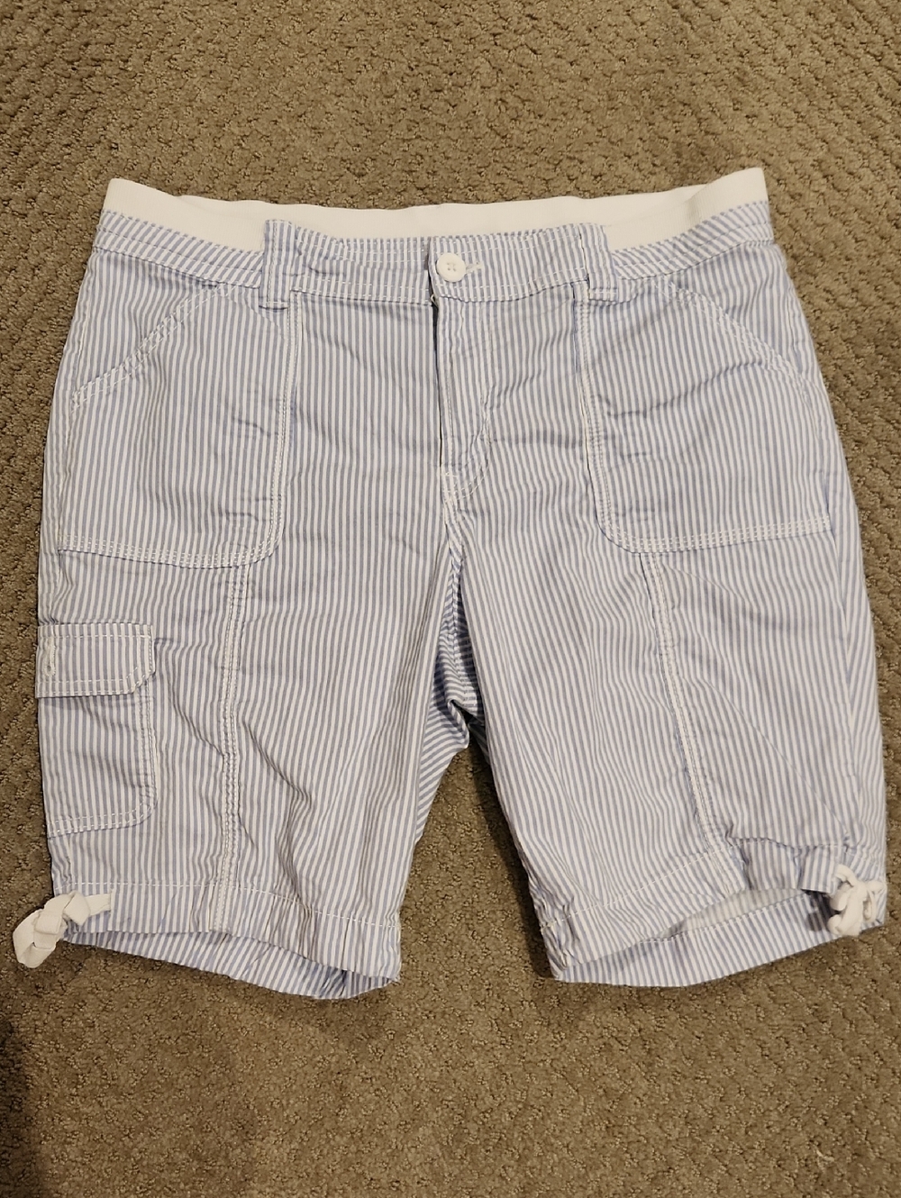 NEW St. John's Bay Light Blue and White Striped Cargo Shorts. New
